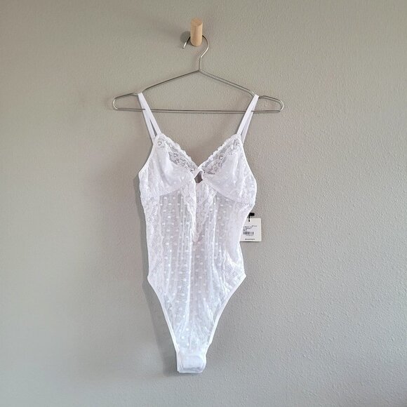 Mucci Soft Stretchy Sheer Lace Luna Bodysuit Size Small In White - Picture 1 of 12